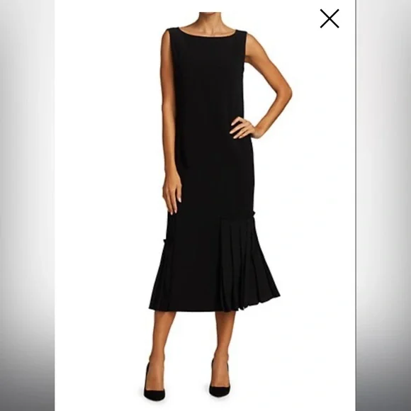 Max Mara black sleeveless boatneck pleat hem dress. 🆕 - Picture 1 of 10